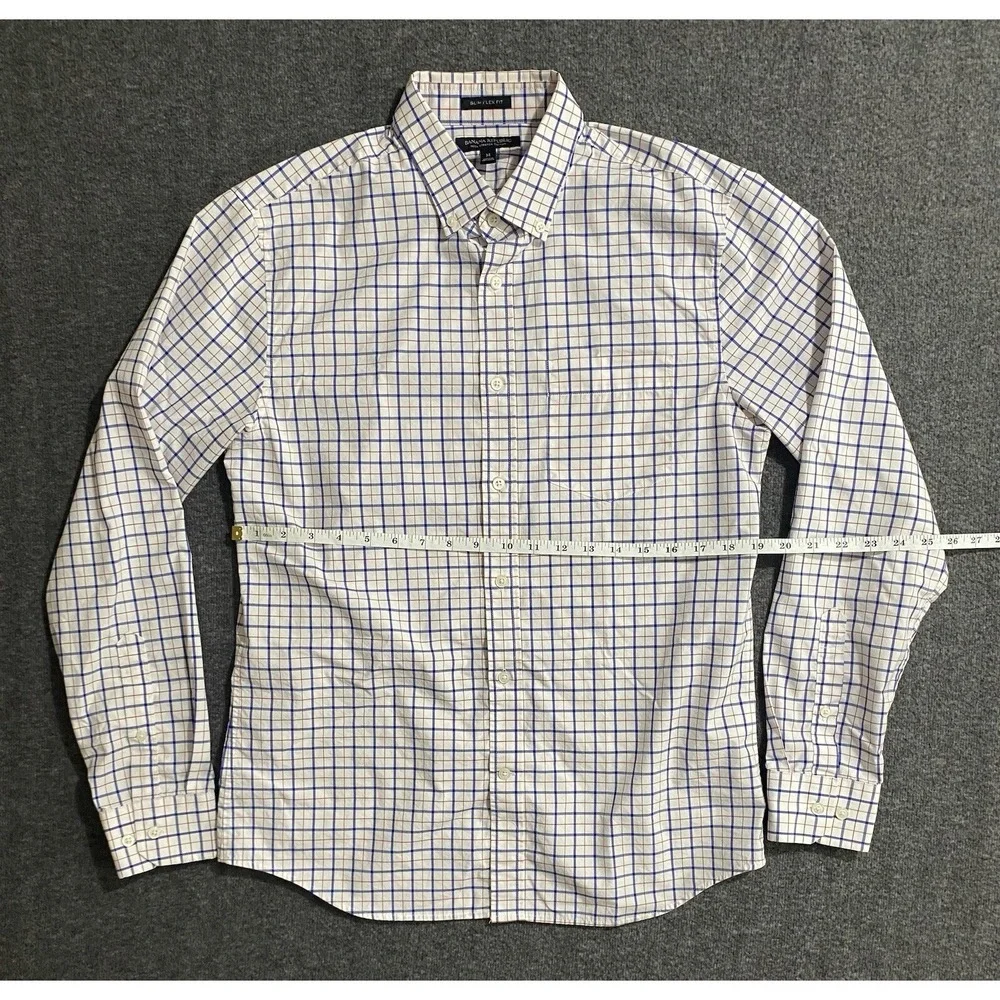 Banana Republic Mens M Slim Flex Fit Tech Stretch Cotton Check Shirt Long Sleeve